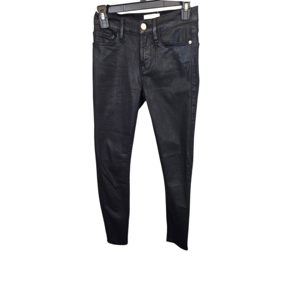 FRAME Le Skinny de Jeanne Womens 25 Black Coated Waxed Denim Jeans Goth Punk‎